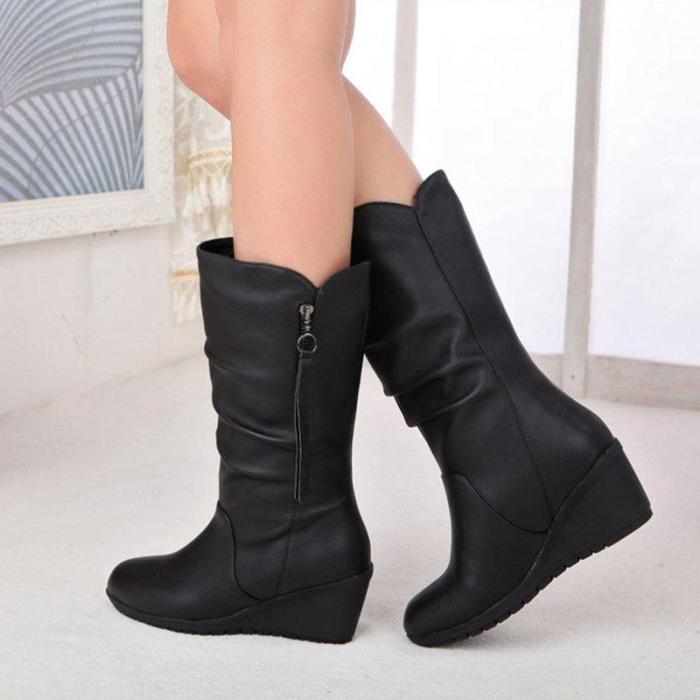 Comfy Wedge Heel Mid-Calf Zipper Women Boots