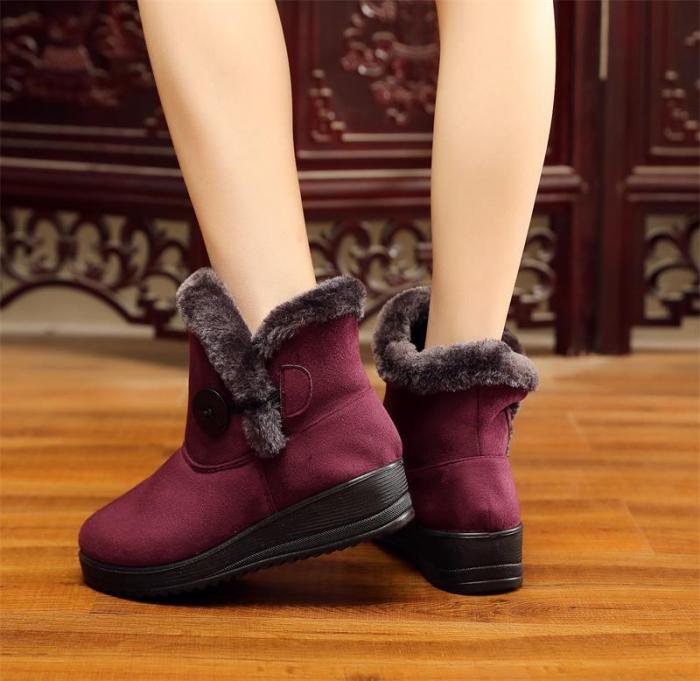 Women Snow Mid Calf Booties Casual Button Comfort Warm Shoes