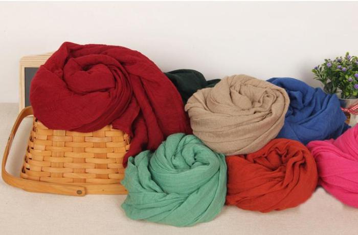 Women Soft light Warm Linen Cotton Wine Red Scarfs