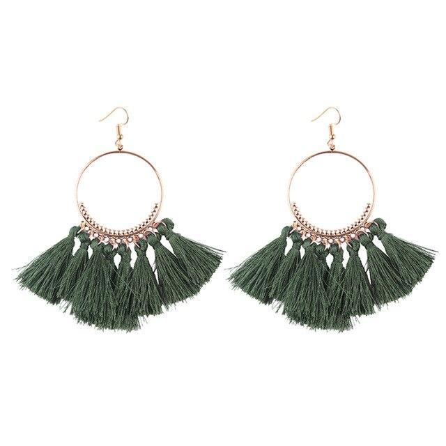 Bohemia Style Colorful Thread Tassel Pendants Big Round Hoop Earring