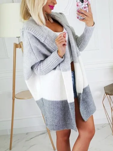 Casual Hoodie Long Sleeve Knitted Cardigan