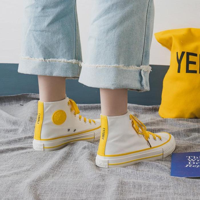 Women's Fashion Casual Solid Color High Canvas Sneakers