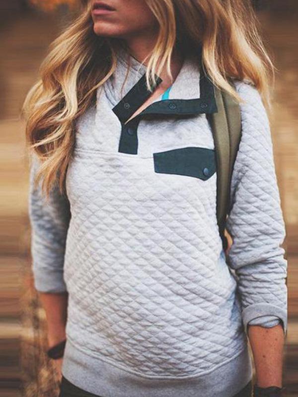 Fashion Turtle Neck Pocket Button Long Sleeve Sweatershirt