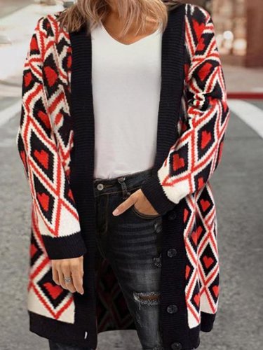 Loose Love Pattern V-Neck Knit Cardigan