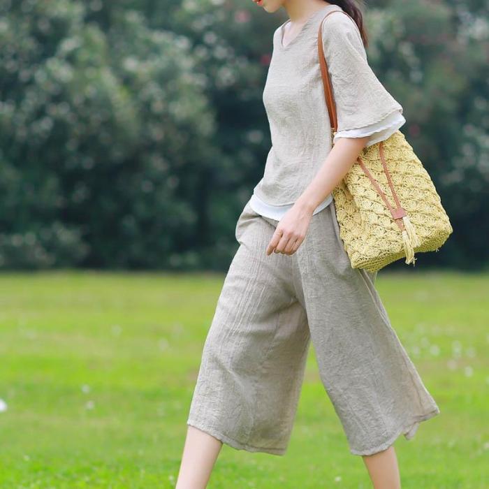 Leisure Loose Elegant Double Wide Leg Trousers