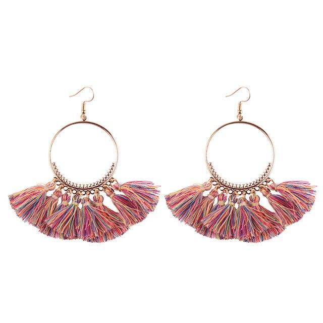 Bohemia Style Colorful Thread Tassel Pendants Big Round Hoop Earring