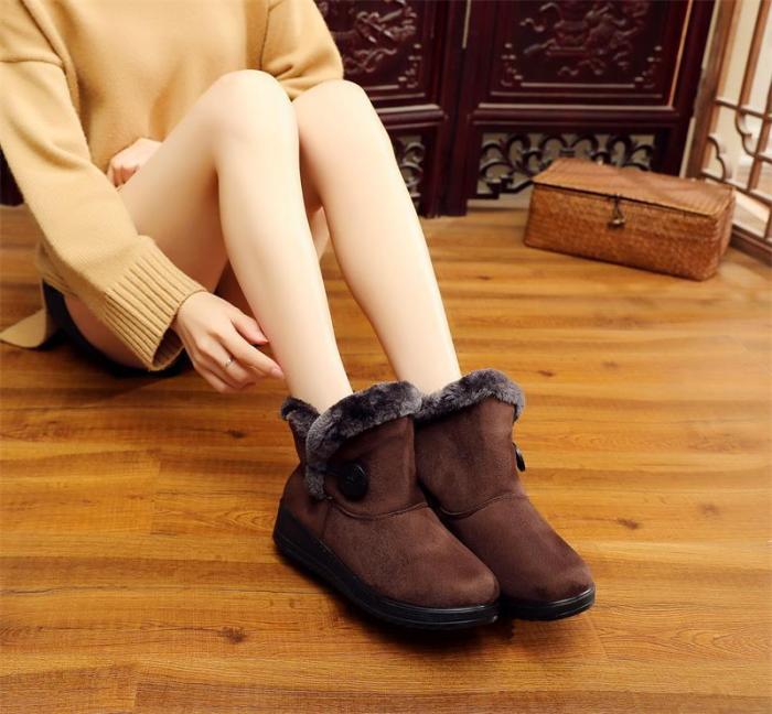 Women Snow Mid Calf Booties Casual Button Comfort Warm Shoes