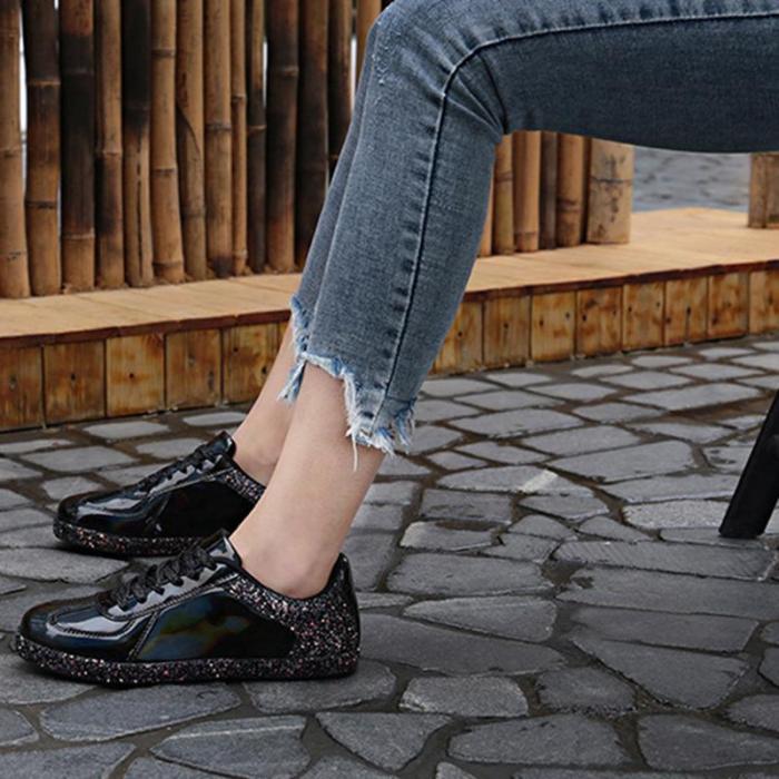 Euramerican Style Lace-Up Low-Top Metal Sneakers