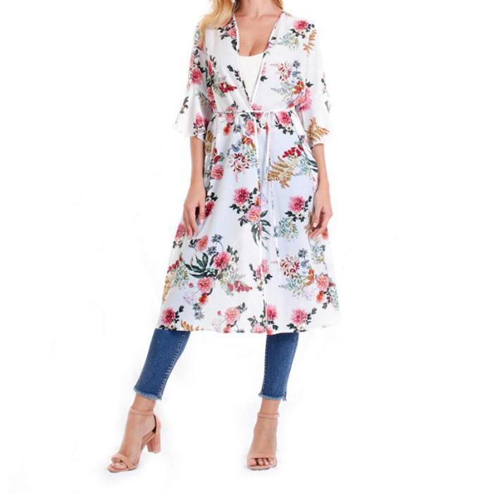 Female European And American Printed Chiffon Bat Sun Protective Cardigan