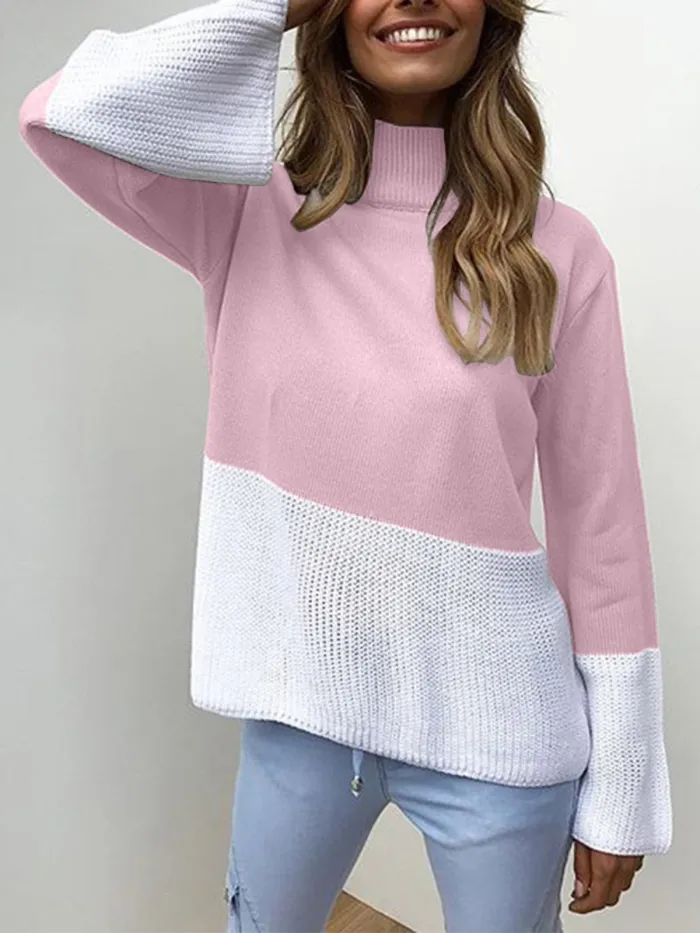 Red Solid Elegant Color-block Knitted Sweater