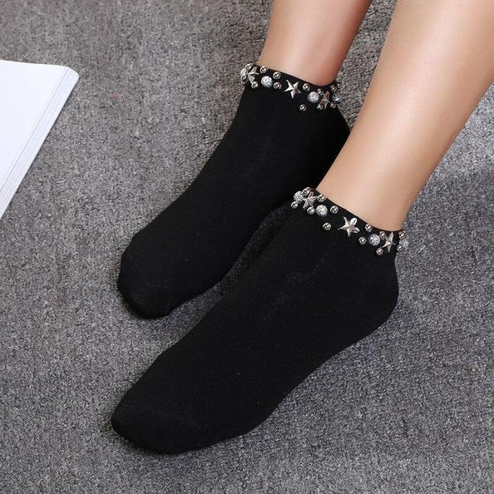 Casual Solid Rivet Ankle Sock