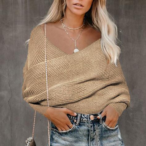 Casual Pure Color Shoulder Collar Sweater