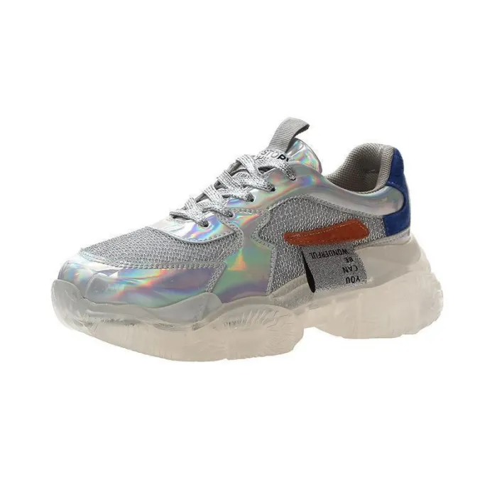 Sportive Contrast Color Transparent Sole Platform Shoes Sneakers