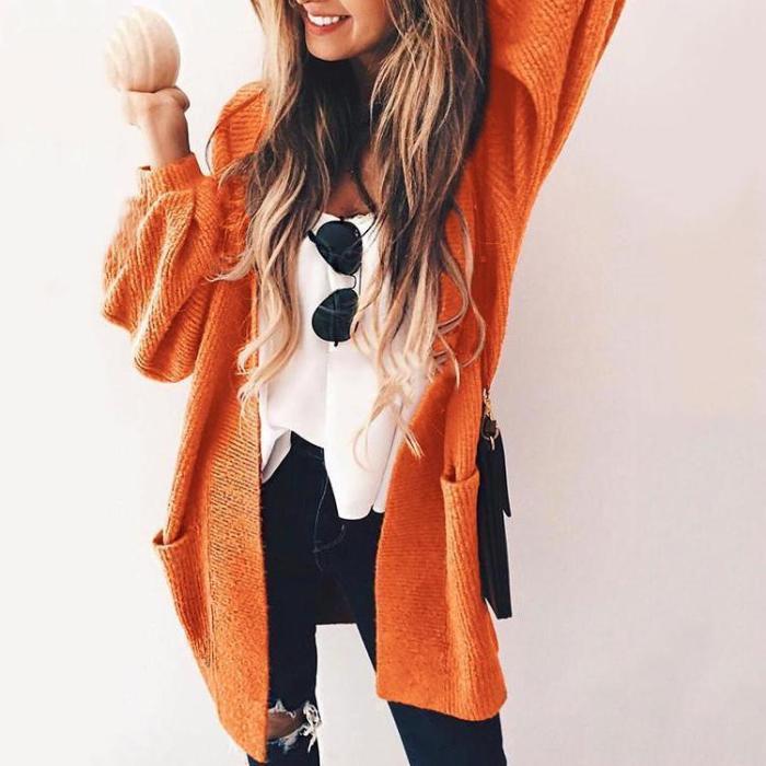 Casual Loose Plain Knit Sweater Cardigan