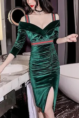 Sexy Off-Shoulder Slim Pure Colour Bodycon Dresses