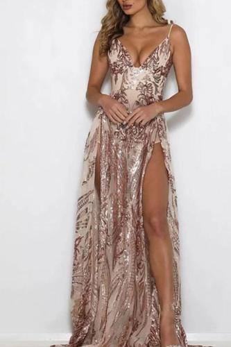 Sexy Deep V Sling Sequins Evening Dress