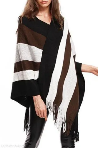 V Neck  Asymmetric Hem  Striped Cardigans