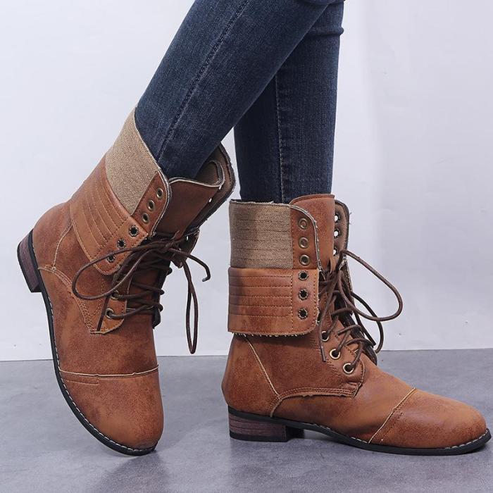 Womens Lace Up Mid-Calf Winter Boots