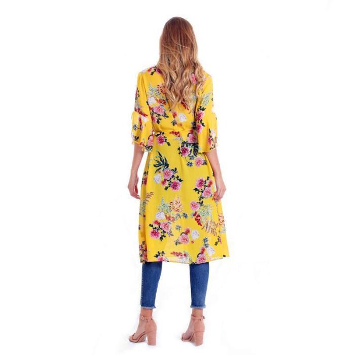 Female European And American Printed Chiffon Bat Sun Protective Cardigan