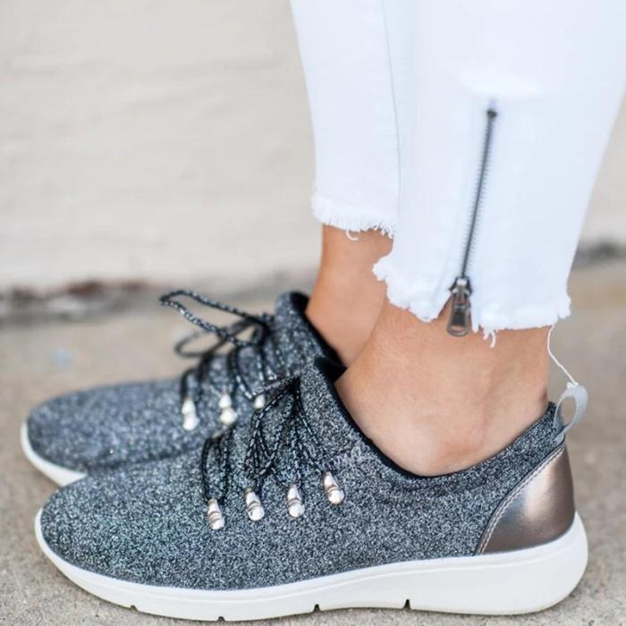 Sportive Casual Lace-Up Round Toes Sneakers