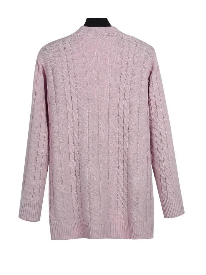 Solid V Neck Button Down Knitted Cardigan