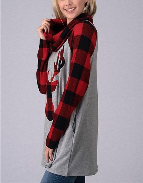 Christmas moose   printed plaid pile collarcoat Hoodies