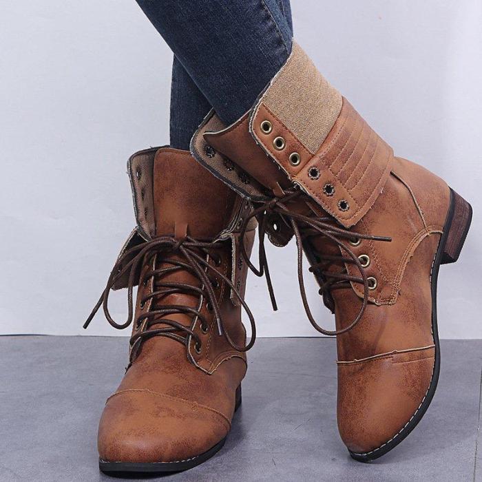 Womens Lace Up Mid-Calf Winter Boots