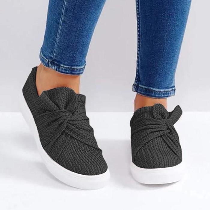 Women Knitted Twist Pink Slip On Sneakers