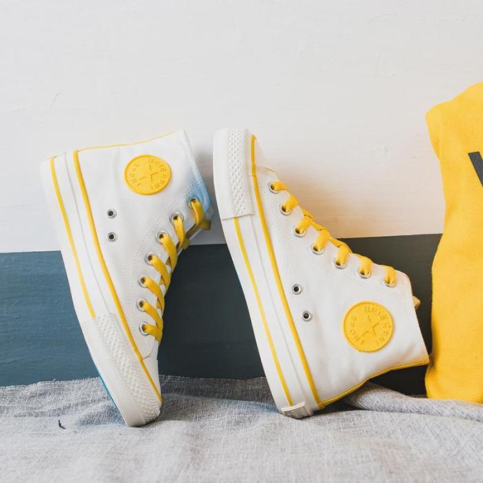 Women's Fashion Casual Solid Color High Canvas Sneakers
