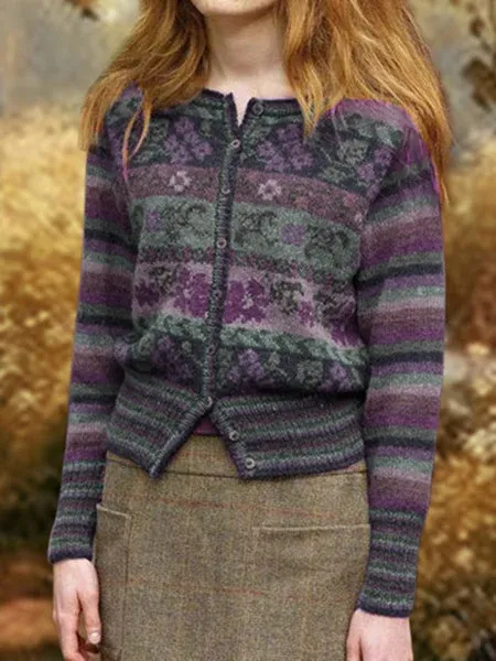 Vintage Long Sleeve Buttoned Floral Women's Cardigan