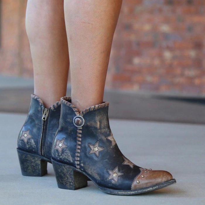 Women Vintage Star Western Ankle Boot
