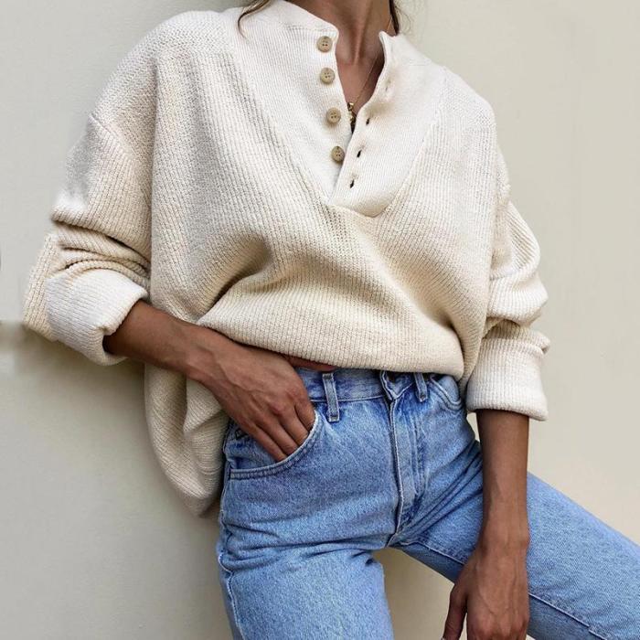 Women's Fashion Single-Breasted Long Sleeve Knit Sweater