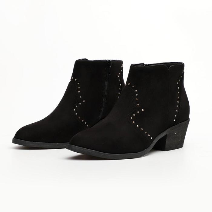 Chunky Heel Closed Toe Women Boots