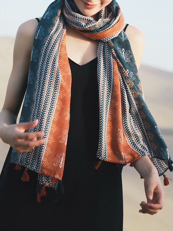 Multicolor Casual Cotton Beach Tribal Scarf