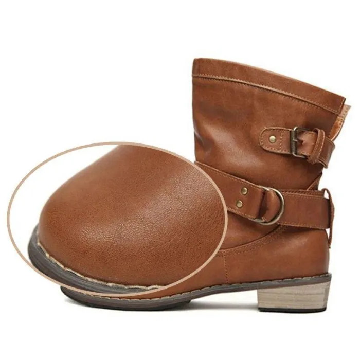 Buckle Strap Boots Women Mid-Calf Shoes