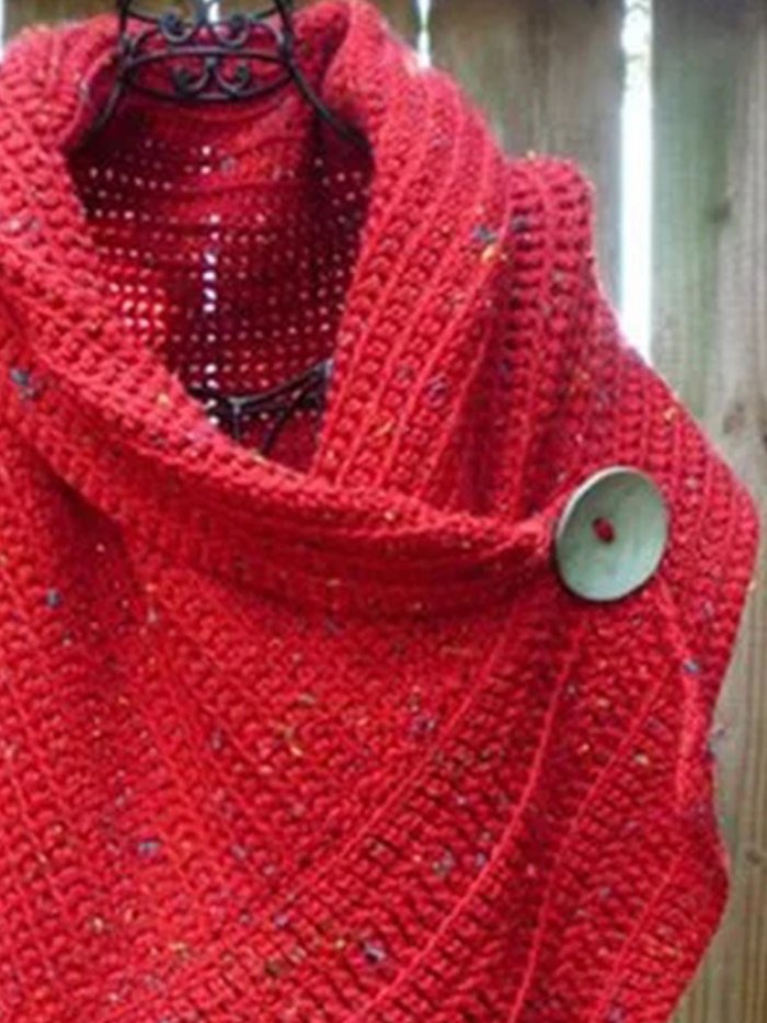 Red Sleeveless Knitted Solid Scarves & Shawls