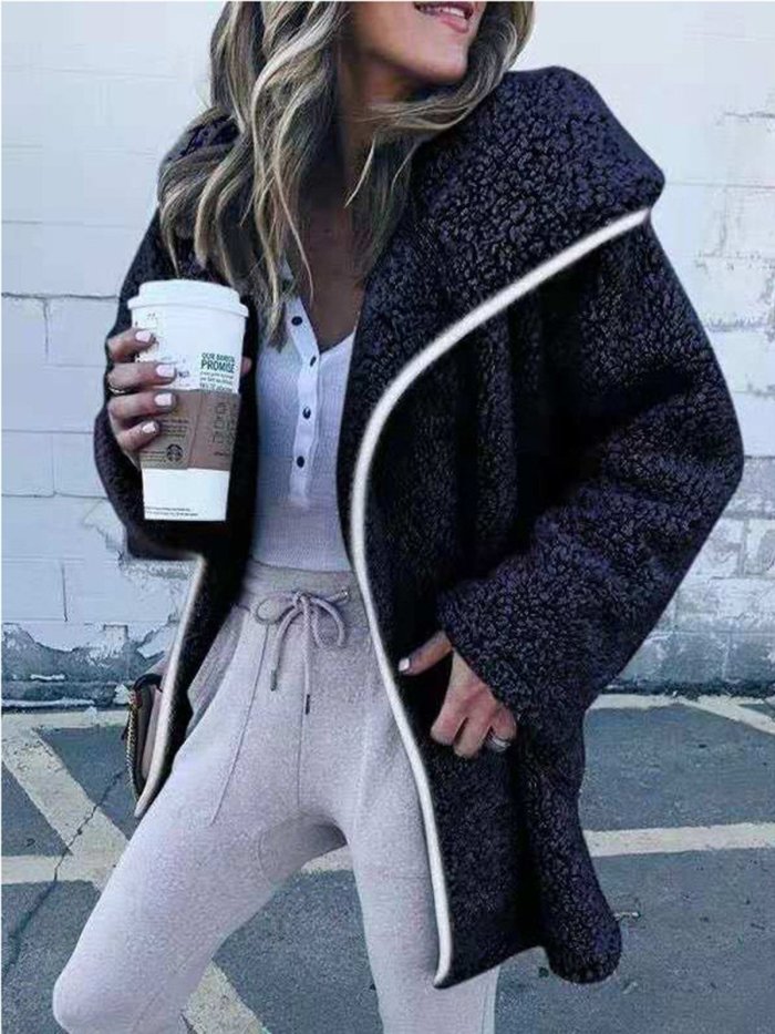 Women Faux Fur Long Sleeve Winter Snow Cardigans With Hoodie