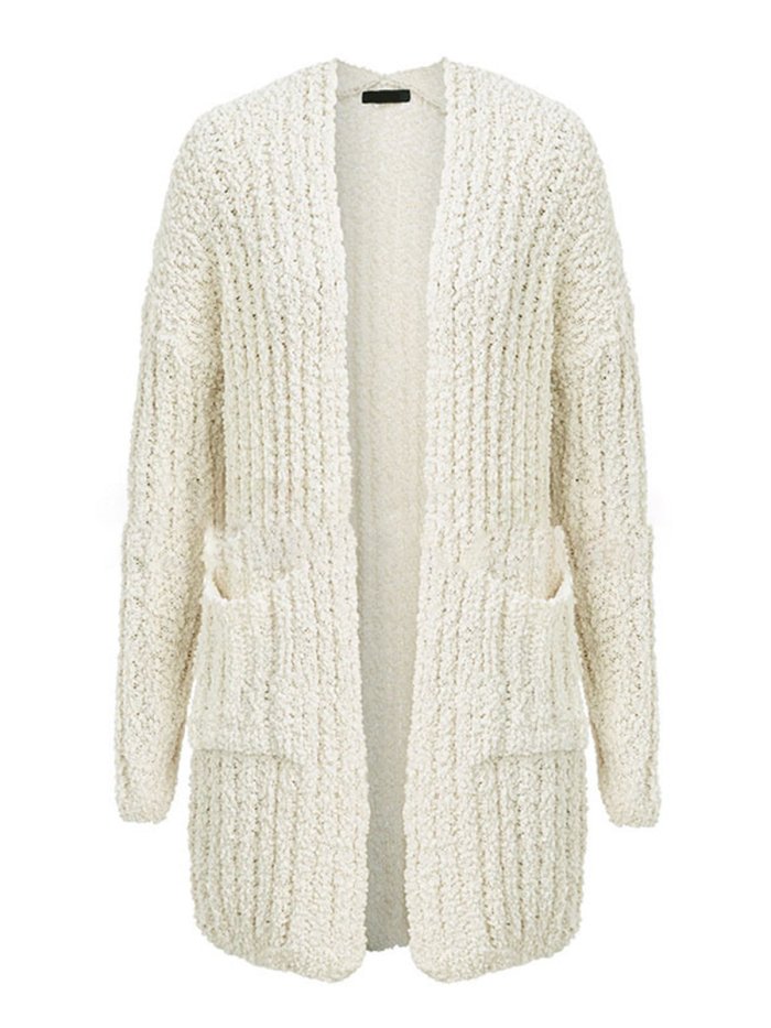 Acrylic Solid Long Sleeve Pockets Cardigans