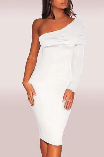 Casual Sloping Shoulder Pure Colour Bodycon Dresses