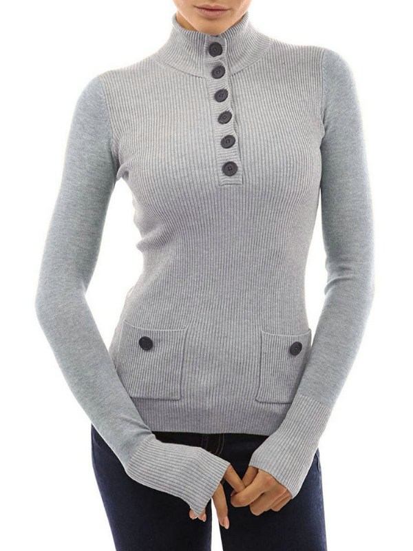 Buttoned Long Sleeve Appliqued Bodycon Sweaters