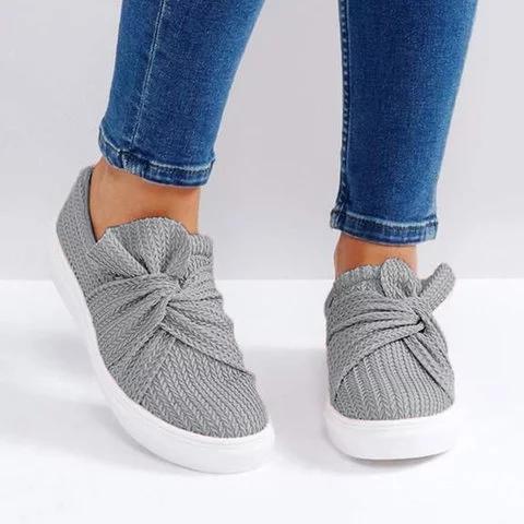 Women Knitted Twist Pink Slip On Sneakers