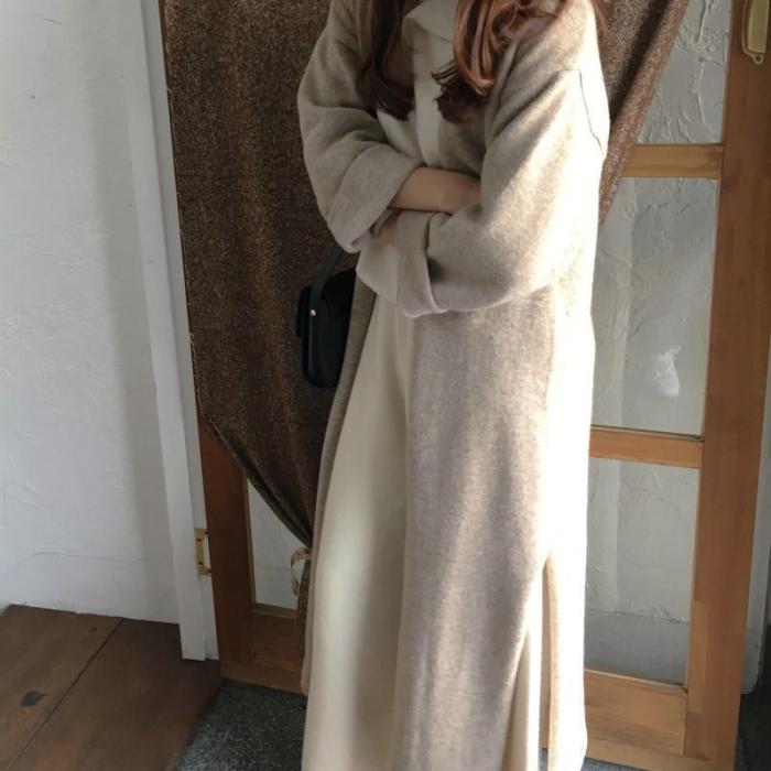 Fashion Frenulum Long Knitted Sweater Cardigan Coat