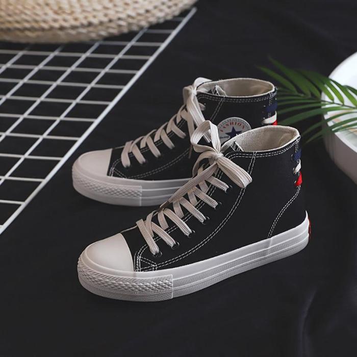 Vintage Women Solid Color High Canvas Sneakers