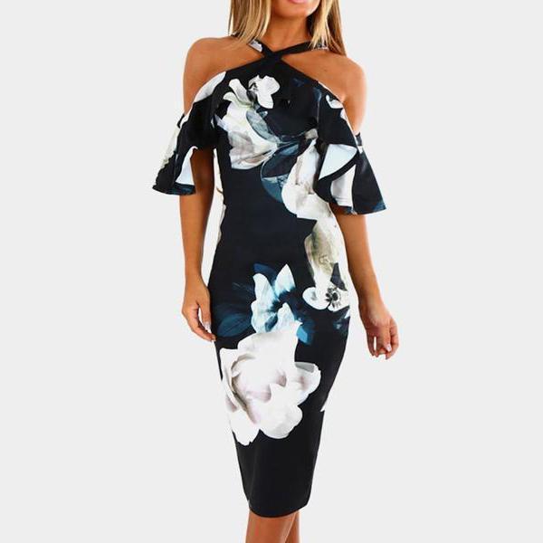 Halter  Floral Bodycon Dress