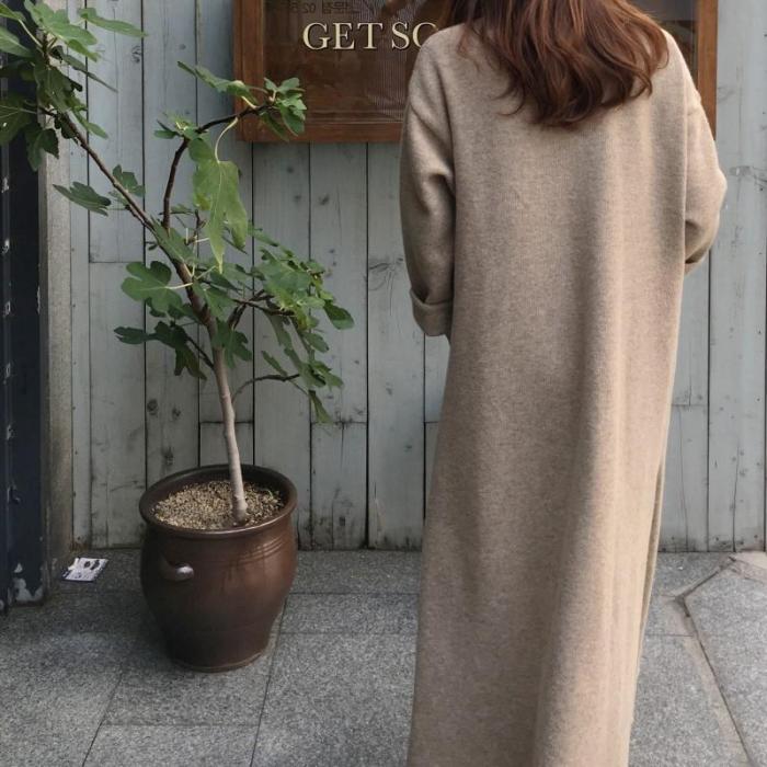 Fashion Frenulum Long Knitted Sweater Cardigan Coat
