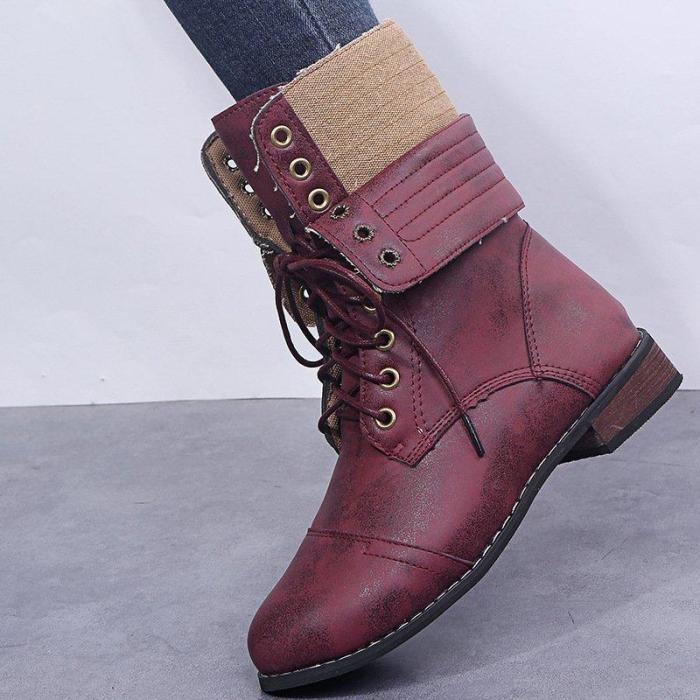 Womens Lace Up Mid-Calf Winter Boots