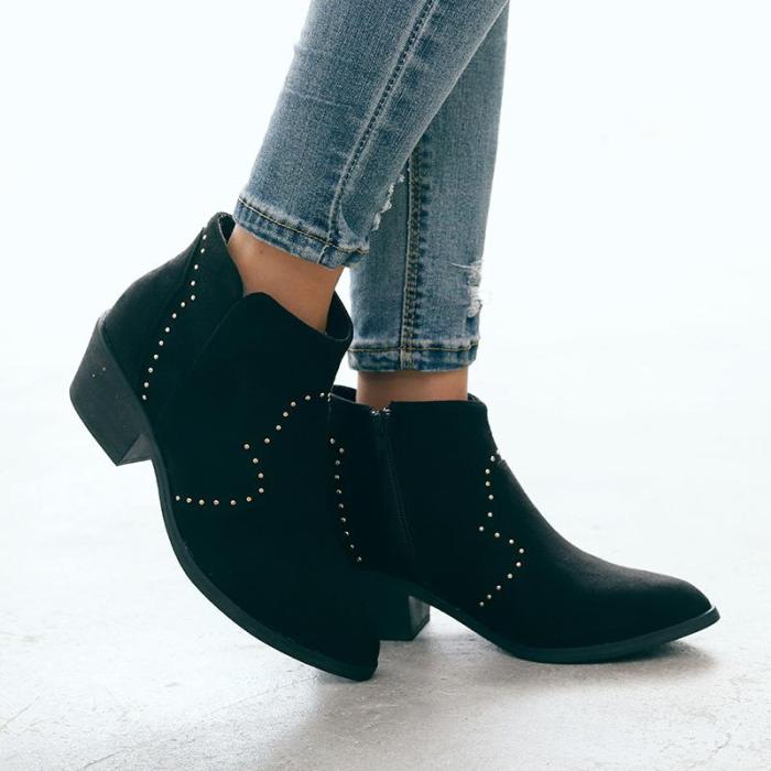 Chunky Heel Closed Toe Women Boots
