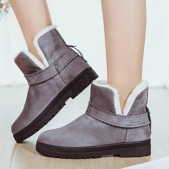 Big Size Strappy Warm Suede Ankle Slip On Fur Lining Flat Snow Boots