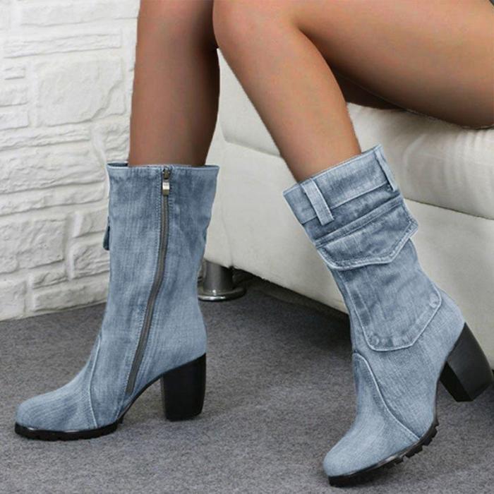Mid-rise chunky with casual denim booties