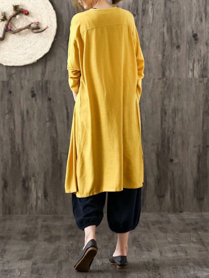 Casual Long Sleeve Solid Linen Cotton Cardigan